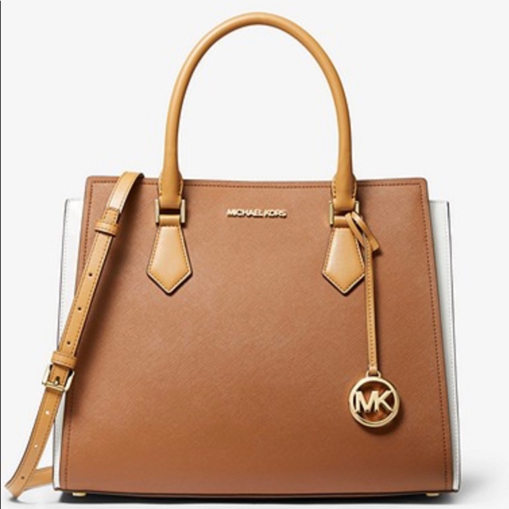 MK HOPE Large Color-Block Saffiano Leather Satchel
